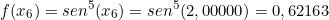 \[ f(x_{6}) =sen^{5}(x_{6}) = sen^{5}(2,00000) = 0,62163\]